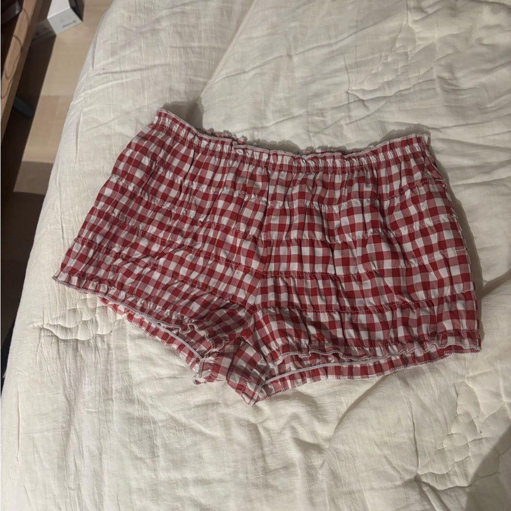 Edikted Red and White Checkered Women Shorts